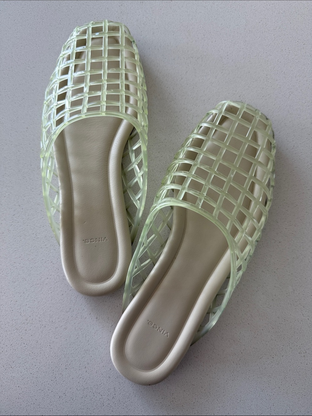 Vince Pale Green Woven Slide Sandals